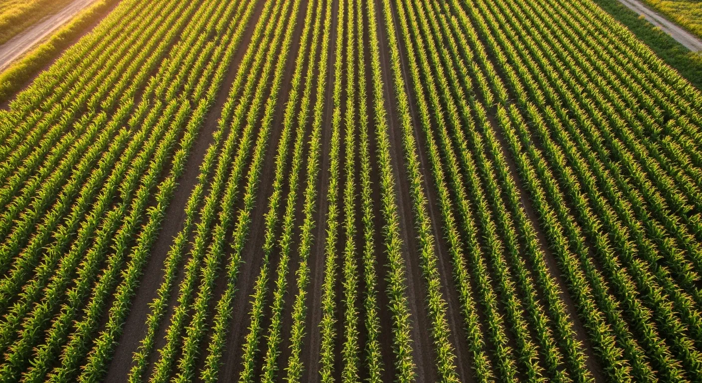 Healthy crop rows in rich soil